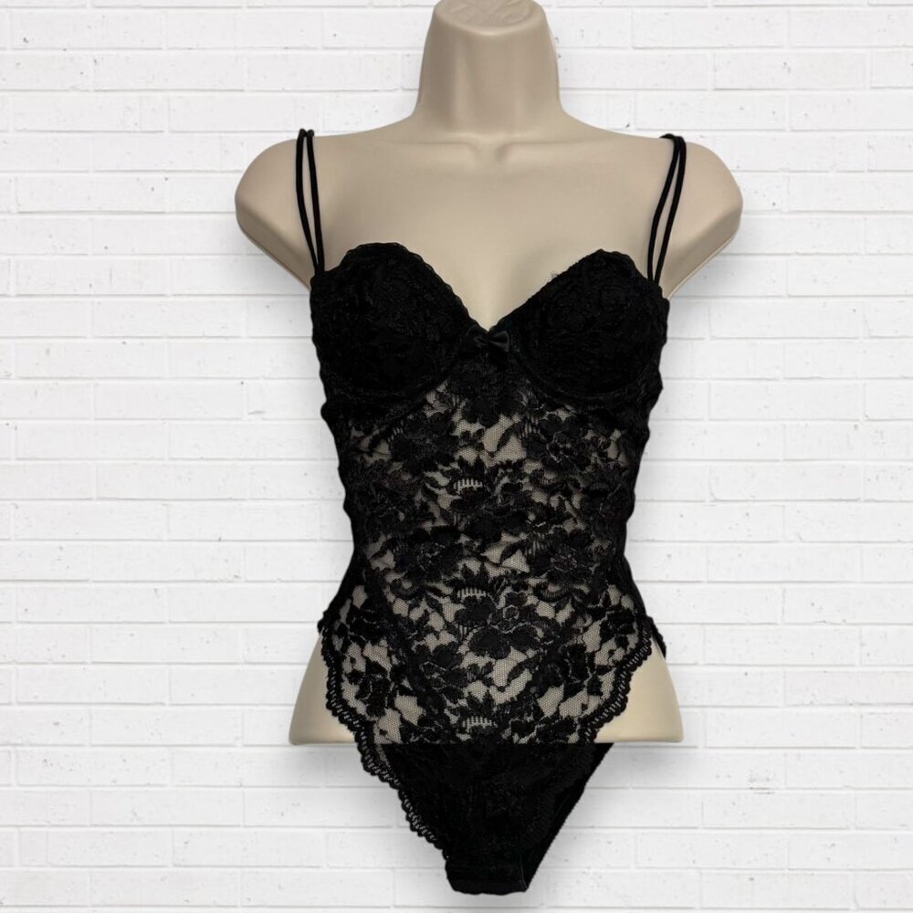 Victoria's Secret Vintage Gold Label 9307 Black Lace Teddy Bodysuit 34A
